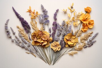 top view of dried flowers on a watercolor painting