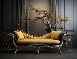 Beautiful sofa and golden wood