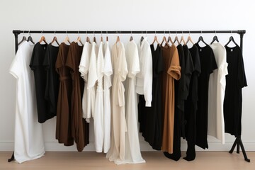 a minimalist wardrobe with folded monochromatic clothing