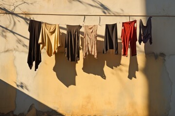 shadow play of clothes drying on a sunlit wall