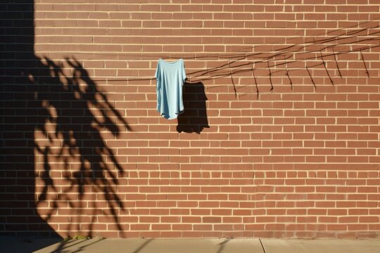 clothesline shadow cast on a brick wall