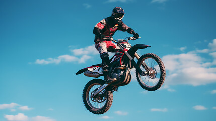 Fototapeta na wymiar Moto freestyle in air dramatic sky