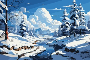 Deurstickers Winter Wonderland with Snowy Trees © George Fontana