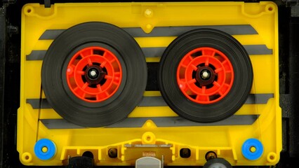 Audio cassette tape in use sound recording in the tape recorder