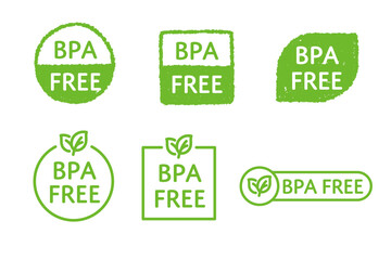 BPA Bisphenol A free green badge set. Vector flat icon for non toxic plastic.