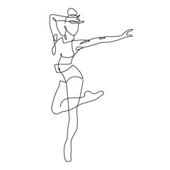 Fototapeta premium Ballerina Dance Linear Style Drawing. Dancer Woman Line Drawing. Ballet Creative Contemporary Abstract Line Drawing. Dancing Beauty Fashion Vector Minimalist Design for Wall Art, Print, Card, Poster. 