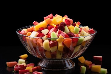 freshly chopped fruit mix in a glass bowl