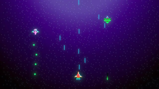 Retro Style Space shoot 'em Up arcade video game 2D Vintage Animation