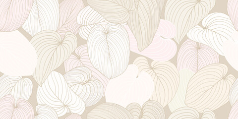 Luxury tropical leaf background vector. Floral pattern, Golden split-leaf Philodendron plant line arts, Vector illustration