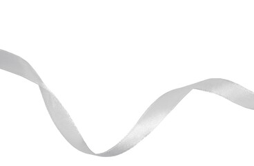 silver ribbon isolated on transparent and white background, PNG image.