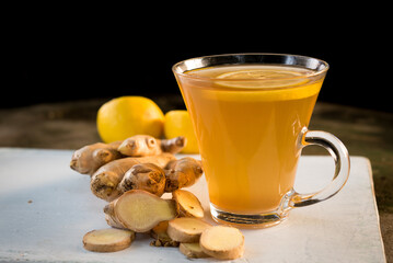 Lemon ginger tea, Hot Ginger juice, ginger tea with mint and lemon