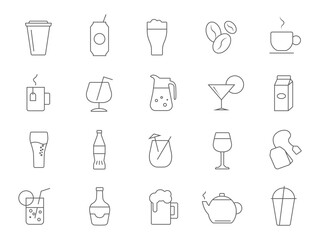 Drink. A set of beverage icons. Linear style. Vector image. - obrazy, fototapety, plakaty