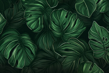 Exquisite Tropical Leaves Background with Vibrant Green Floral Pattern