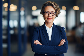 Business Woman Ceo standing in office arms crossed pose