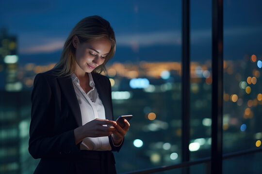 Business Woman Using Mobile phone at rooftop