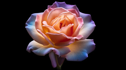pink rose blue edges isolated on black