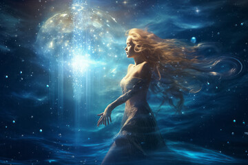 Aquarius Zodiac Sign Illuminated by Enchanting Cosmic Light