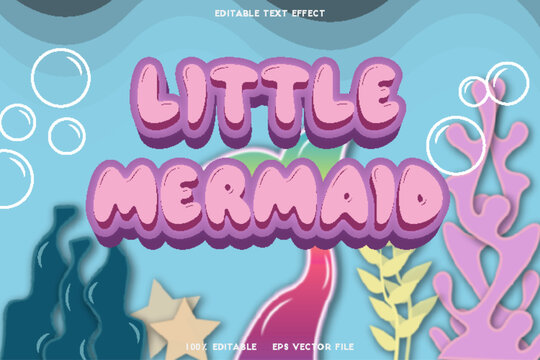 little mermaid editable text effect emboss cartoon style