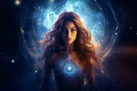 Enchanting Virgo Zodiac Sign Illuminated by Celestial Light in a Fantasy Space