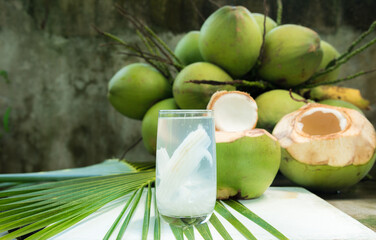 coconut juice with young coconut. Fresh coconut water, young coconut drink .