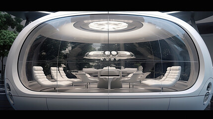 Obraz premium space ship interior with individual living pods for humans to sleep