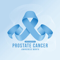 November, Prostate cancer awareness month text and Blue ribbon awareness sign on abstract soft blue line curve blend texture background vector design