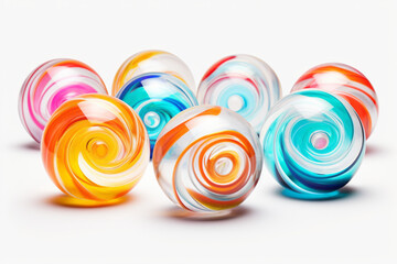 Fototapeta na wymiar Colorful Swirlie Marbles on White Background