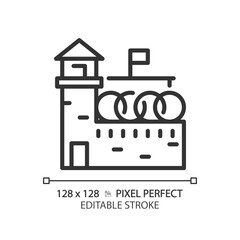 2D pixel perfect editable black prison icon, isolated vector, building thin line illustration.