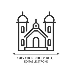 2D pixel perfect editable black religious building icon, isolated vector, thin line illustration.