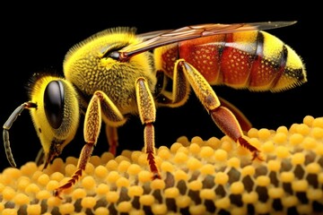 pollen-covered bee leg under microscope