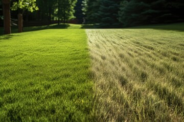 grass texture before and after mowing, side by side - obrazy, fototapety, plakaty