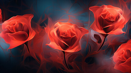 Spectral light illuminates transparent red colored rose