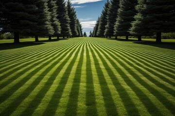 freshly mowed lawn with perfect stripes pattern - obrazy, fototapety, plakaty