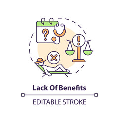 Lack of benefits multi color concept icon. No social protection. Limited access. Agriculture worker. Overtime work. Round shape line illustration. Abstract idea. Graphic design. Easy to use