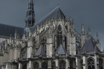 View of Notre Dame d'Amiens Cathedral. Gothic architecture.