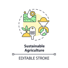 Sustainable agriculture multi color concept icon. Eco friendly farming. Soil health. Water management. Growing plants. Round shape line illustration. Abstract idea. Graphic design. Easy to use
