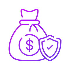 Money bag with protection shield, money bag security, financial insurance, secured investment