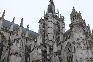 Fototapeta na wymiar Gothic cathedral of Notre Dame d'Evreux. Facade detail.
