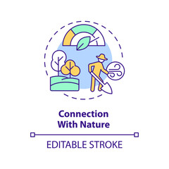 Connection with nature multi color concept icon. Farm work. Outdoor activity. Natural environment. Sustainable lifestyle. Round shape line illustration. Abstract idea. Graphic design. Easy to use