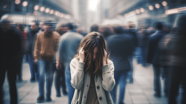 The concept of depression, featuring a young girl in a state of despair, hiding her face with her hands, symbolizing emotional pain, sadness, and isolation. Generative AI