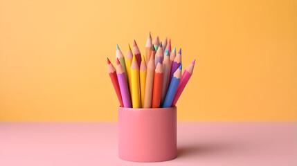 Colorful School color pencils on pastel background