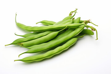 Fototapeta premium Fresh and Vibrant Green Beans on a Clean White Background