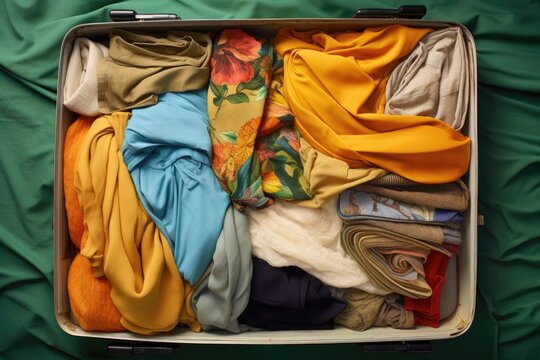 Overhead View Of Open Suitcase With Neatly Folded Clothes