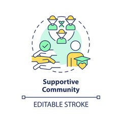 Supportive community multi color concept icon. Agriculture education. Like minded. Farm science. College student. Round shape line illustration. Abstract idea. Graphic design. Easy to use