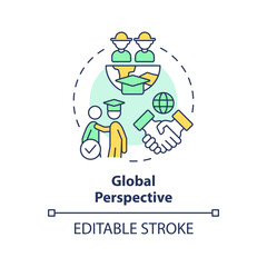 Global perspective multi color concept icon. International collaboration. Agricultural science. Higher education. Study abroad. Round shape line illustration. Abstract idea. Graphic design