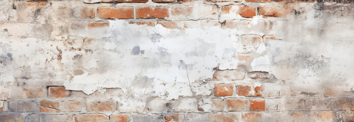 Texture of old brick wall and cracked stucco of white