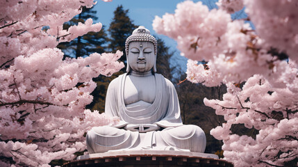 The Great Buddha and sakura flowers Kotoku-in temple