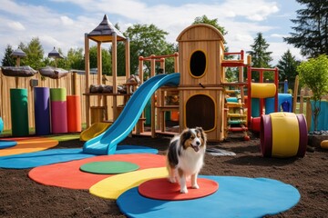 outdoor pet play area with agility course