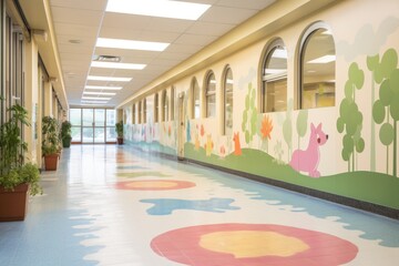 a group of animal paw prints leading to a pet adoption center
