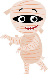 Mummy . Cute halloween cartoon character . Flat design . PNG .